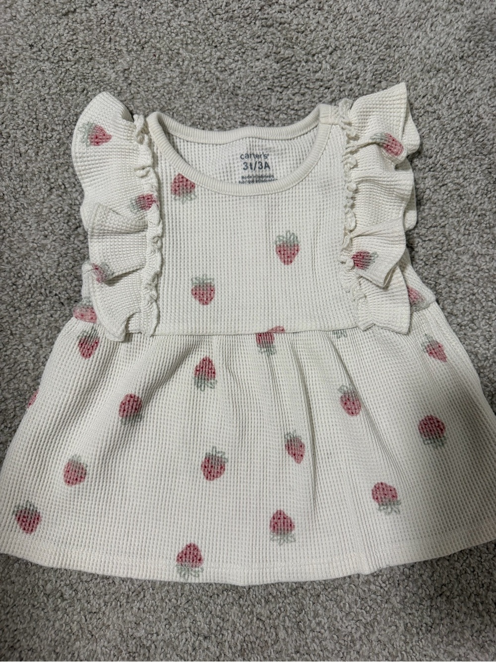 Carter's Kids Cream Strawberry Print Ruffle Tank Top